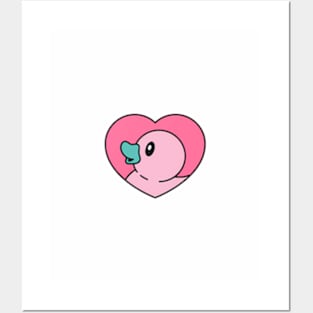 Cute Duck With A Pink Heart Background Posters and Art